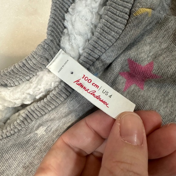 Hanna Andersson Kids Gray Sherpa Lined Star Sweatshirt 100cm US 4 FWH19 - Picture 2 of 5
